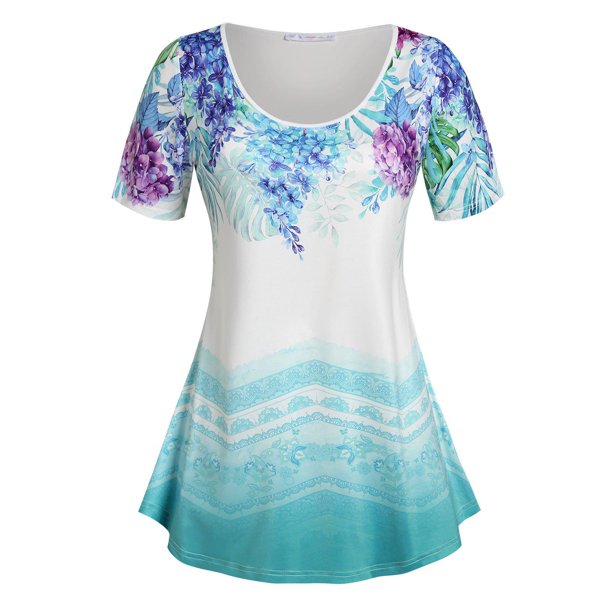 Camiseta Ombre Floral Tamaño Plus Rosegal Camisetas tallas grandes