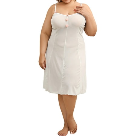 LilyLLL Plus Size Womens Babydoll Lingerie Chemise Transparent Strappy Sleepwear Nightdress