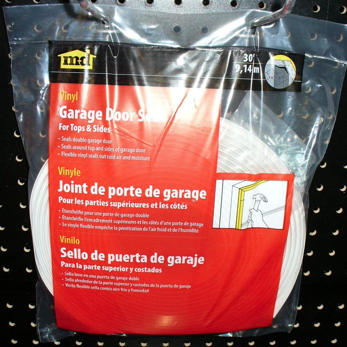M-D Building Products 3822 Vinyl Garage Door Top and Sides Seal, 30 Feet, White
