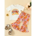 thumbnail image 2 of Wassery Toddler Girls Summer Clothes White Short Sleeve Letter Print T-Shirt + Floral Print Bell-Bottomed Pants 2Pcs Casual Outfit Sets, 2 of 9