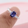 thumbnail image 6 of Blue Jewel Silver 14K White gold Plated Ring - Modern 1.9 Ct Elongated Emerald Cut Diamond Ring for Women's - Mid Century Birthstone Engagement Rings for Her - Gorgeous Anniversary Gift for Women's, 6 of 9