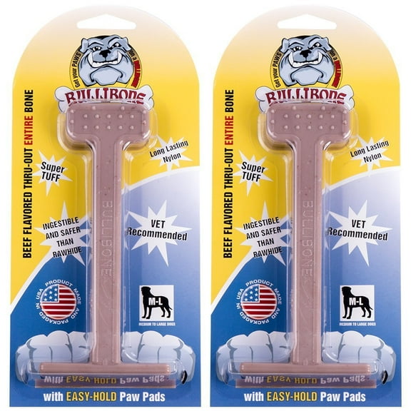 Bullibone Nylon Dog Chew Toy Nylon Bone - Improves Dental Hygiene, Easy to Grip Bottom, and Permeated with Flavor Beef Large- 2 Pack