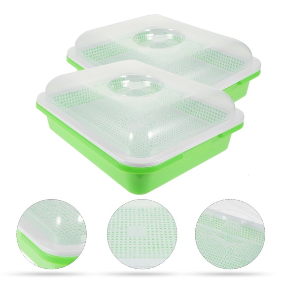 ULTNICE 2 Sets Fodder Trays Plastic Green Covered Design for Home Users Gardening