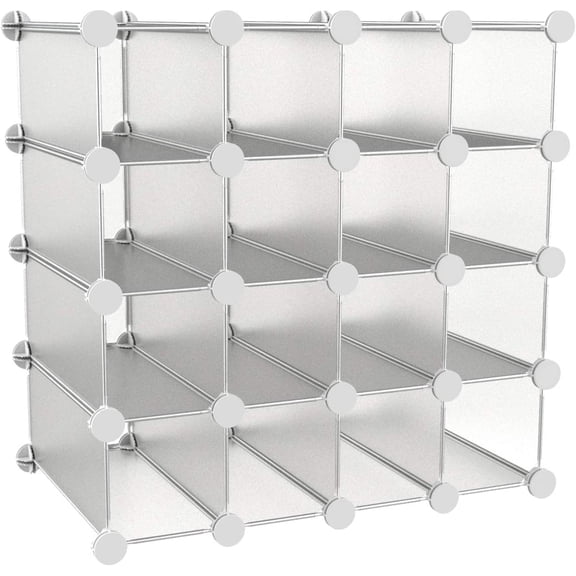 Cube Organizer 16 Cube Shelves with Interlocking, Customizable, Stackable Modular Cubby Shelving for Organization and Storage (White)
