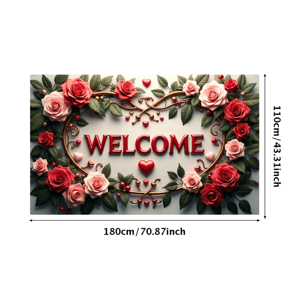 LUUFILx Welcome Floral Banner Backdrop for Party Decorations Photography Props Event Decor Heart Background Rose Arrangement Valentines Day Occasions