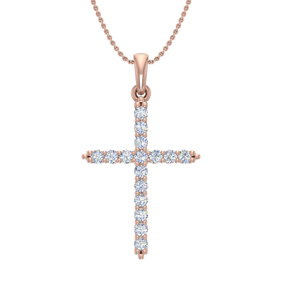 1/3 Carat Diamond Cross Pendant Necklace in 14K Rose Gold (Silver Cable Chain)