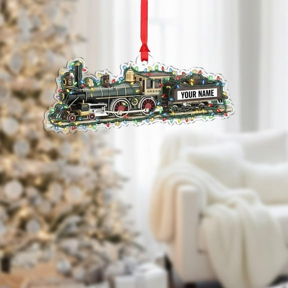 Personalized Vintage Train Acrylic Christmas Ornament Custom Name Locomotive Holiday Tree Decor, Railfan/Train Lover Family Keepsake
