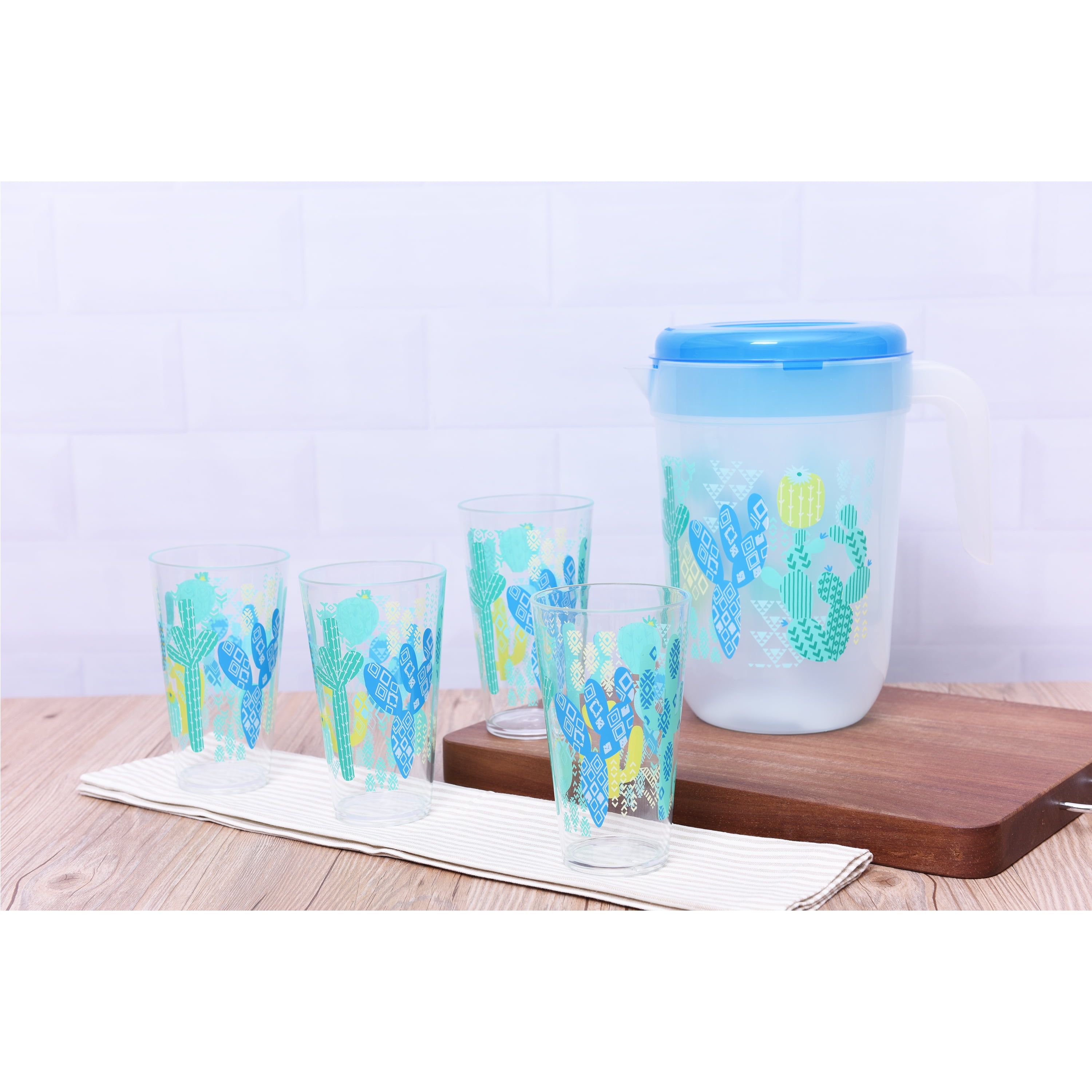 Mainstays 5 Piece Cactus Tumbler and 1 Gallon Pitcher Set, Walmart