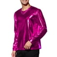 thumbnail image 4 of Camisetas de hombre INSPIRE CHIC de cuello redondo de manga larga brillante M color rojo rosa, 4 of 7