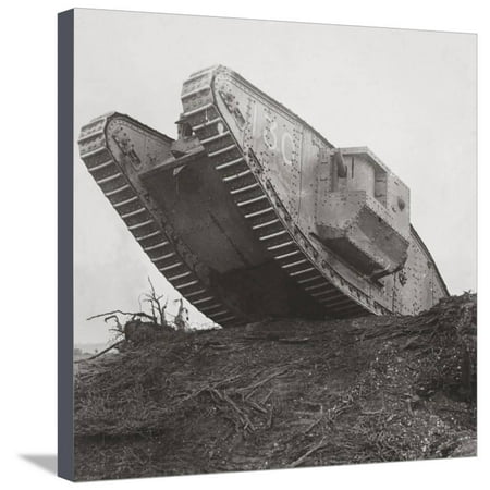 English Christmas Market Breaks A Tank Leads the Infantry into Action and Breaks Down the Wire Entanglements Stretched Canvas Print Wall Art By English Photographer ()