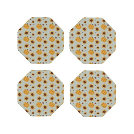 

Vsdgher Fall Thanksgiving Day Leather Coasters for Drinks Durable Drink Coasters 4 Set for Tabletop Protection Luxurious Home Décor and Housewarming Gift-Octagon