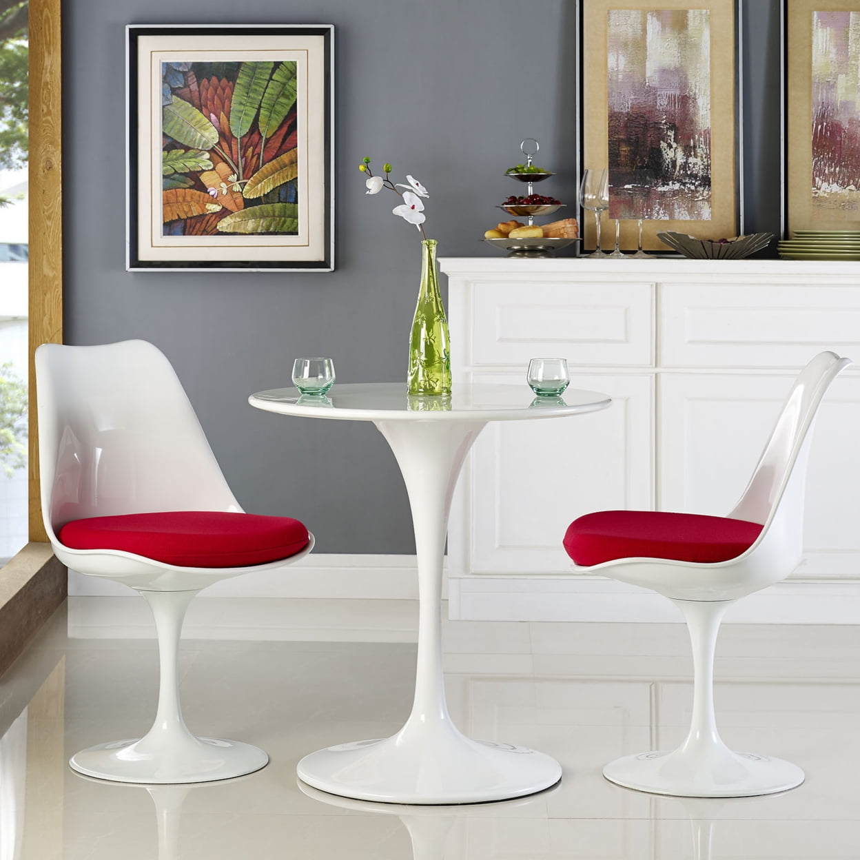 Modway Lippa 27.5" Round Modern Wood Top Dining Table in White