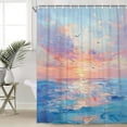 thumbnail image 2 of Abstract Ocean Beach Shower Curtain, Blue Ocean Coastal Sunset Sunrise Shower Curtain Bathroom Set, Summer Nature Landscape Hawaii Seagull Seaside Sun Rays Shower Curtain with 12 Hooks 72x72 inch, 2 of 5