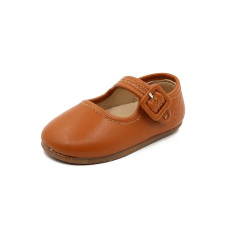 

Rotosw Girls Mary Jane Sandals Comfort Flat Shoes Soft Sole Flats Kids Princess Shoe Children Breathable Magic Tape Brown 11C