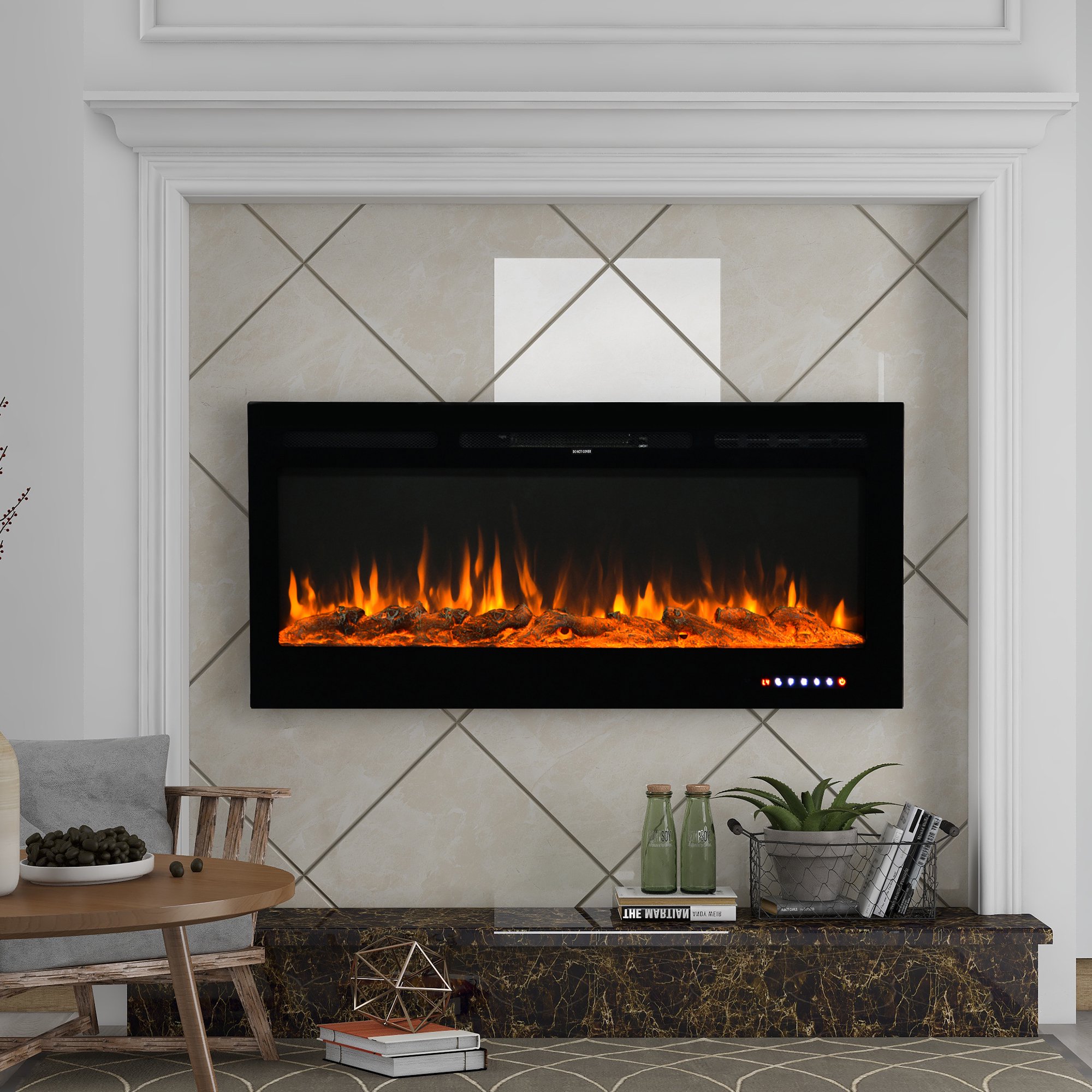 Wall Mounted Electric Heater Fireplace, Multicolor Flame, Crystalu0026Log -  Walmart.com