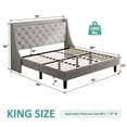 thumbnail image 2 of Gewnee King Size Upholstered Platform Bed with 16" Wingback Headboard,Button Tufting & Nailhead Trim,Built-In Charging Station,Headboard Storage Shelf,Underbed Storage,Light Gray, 2 of 10