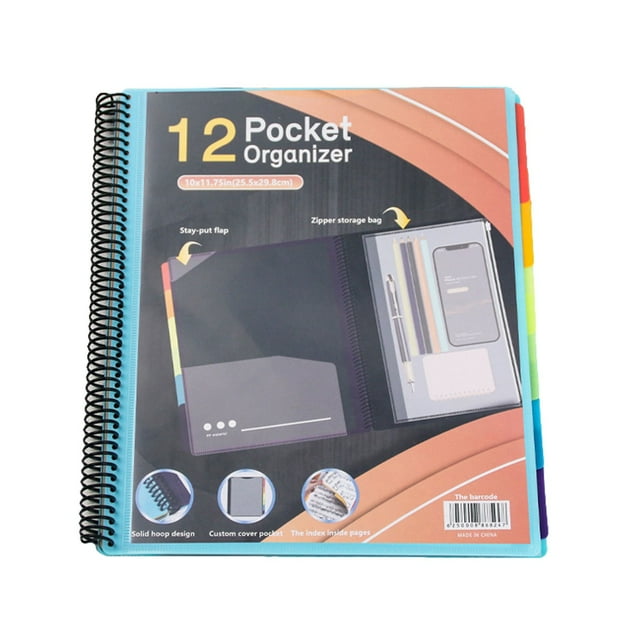 Cosmug Premium 6/12 Pocket Poly Project Organizer Folder | Round Tab Multi-Pocket Letter Size Utility Organizer with Back Cover | Professional Document & Craft Management Solution, F
