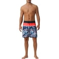 thumbnail image 2 of INSPIRE CHIC Men's Tropical Vocation Elastic Waist Drawstring Hawaiian Print Athletic Swim Trunks 30 Black Red, 2 of 6