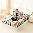 thumbnail image 4 of Manfei Mid Century Black Cat Twin Fitted Sheet, Boho Rectangle Bedding, Cream Red Blue, 2 Pieces, 1 Fitted Sheet and 1 Pillowcase, 4 of 6