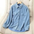 thumbnail image 2 of FAIWAD Women's Corduroy Button Down Shirt Jackets Casual Long Sleeve Lapel Plus Size Outwear with Pocket, 2 of 5