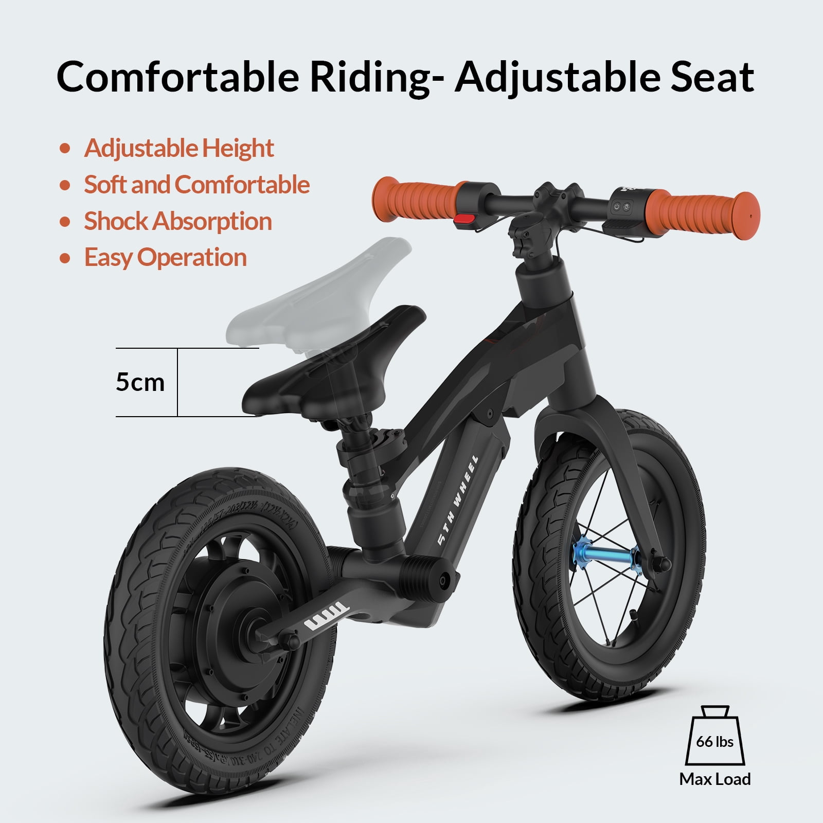 5TH WHEEL KB08 Kids Electric Balance Bike, 250W Motor, 12" Inflatable Tire, 3-Speed Modes, Adjustable Seat, for Ages 3–5 (Black),UL2849