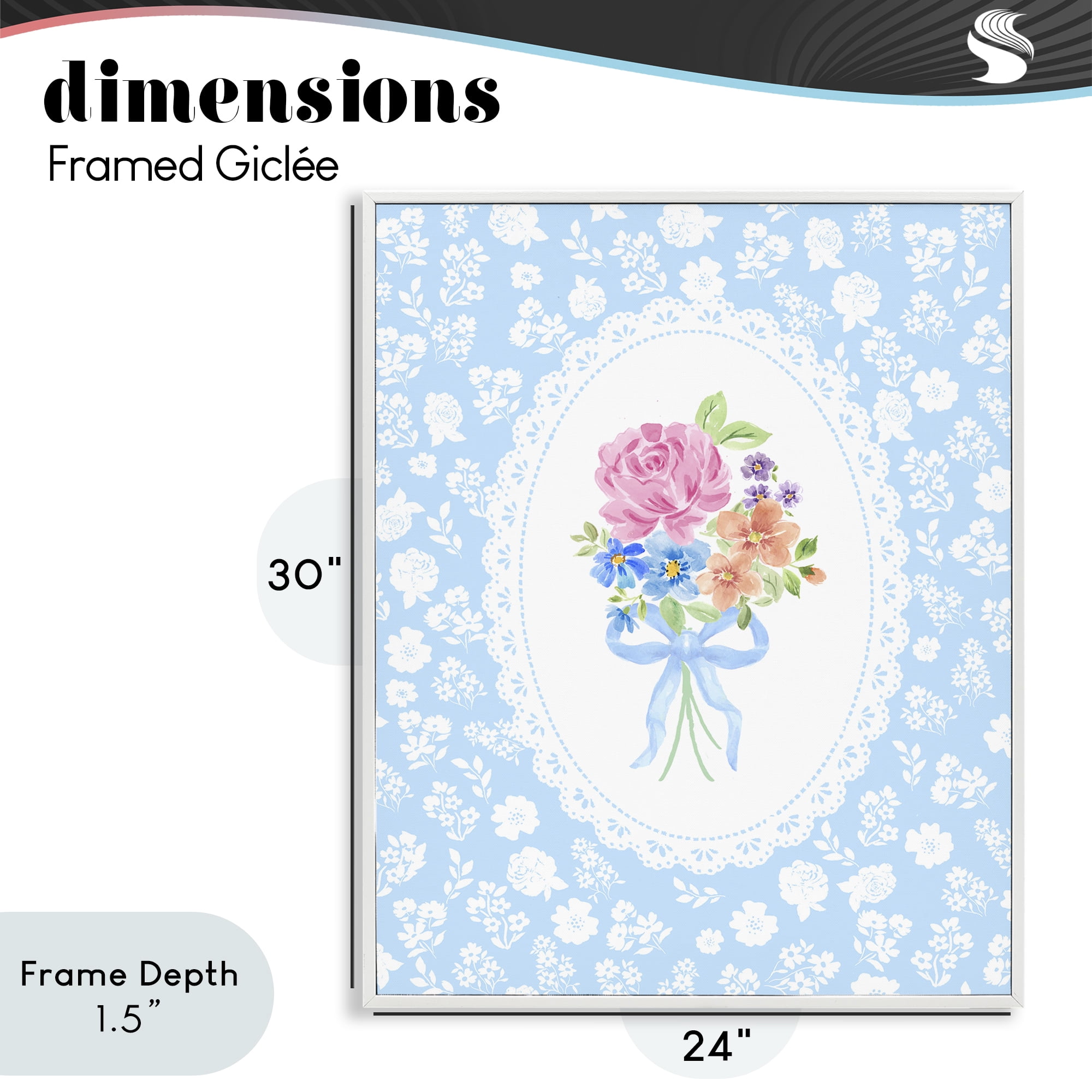 Stupell Industries Blue Feminine Bouquet White Framed Giclee Art, design by Corinne Haig