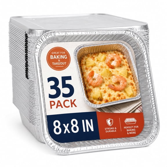 Windiluna Aluminum Foil Pans with Lids, 8 x 8 inch Disposable Baking Pans, 35 Pack Food Containers for Baking, Meal Prep and Storage
