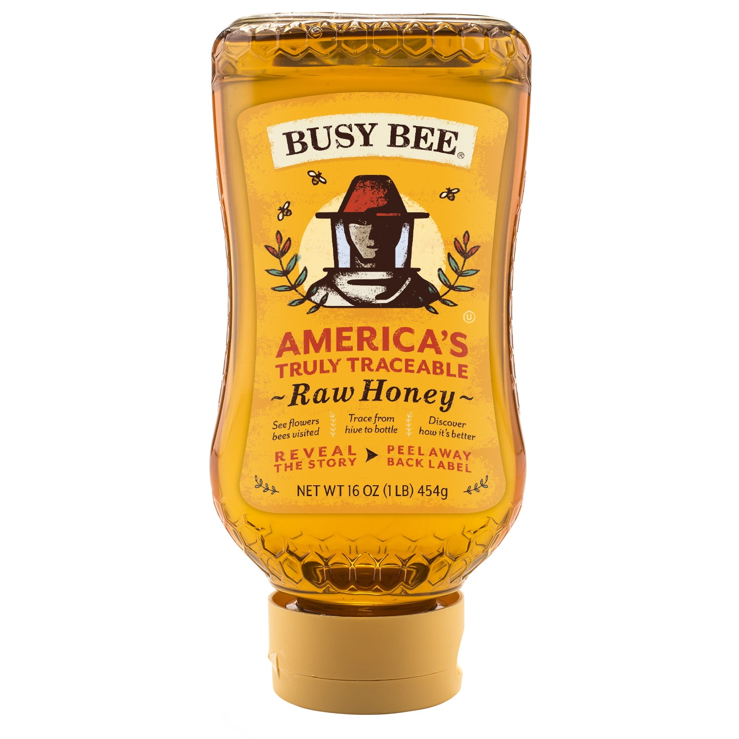 Busy Bee, Raw USA Honey, 16 oz Inverted Plastic Bottle