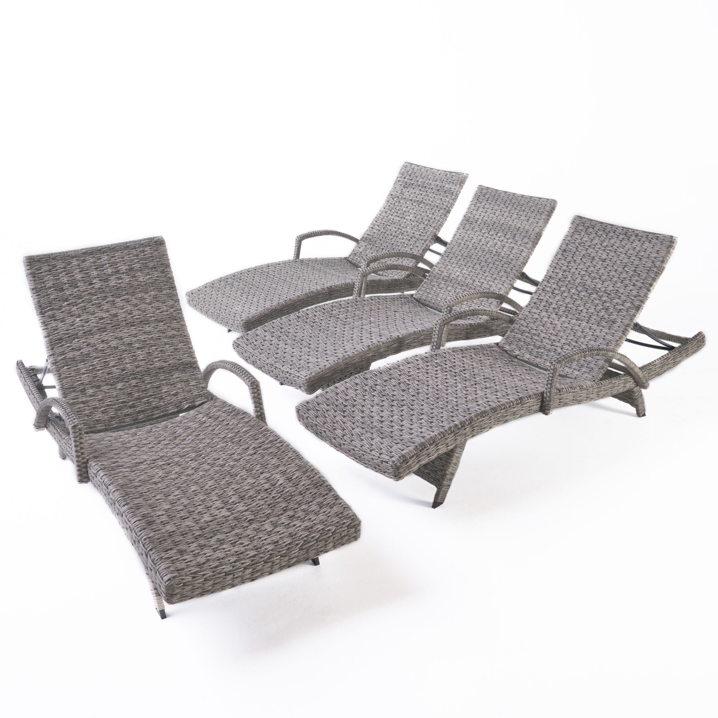 Emerald Outdoor Armed Wicker Chaise Lounge, Set of 4, Grey