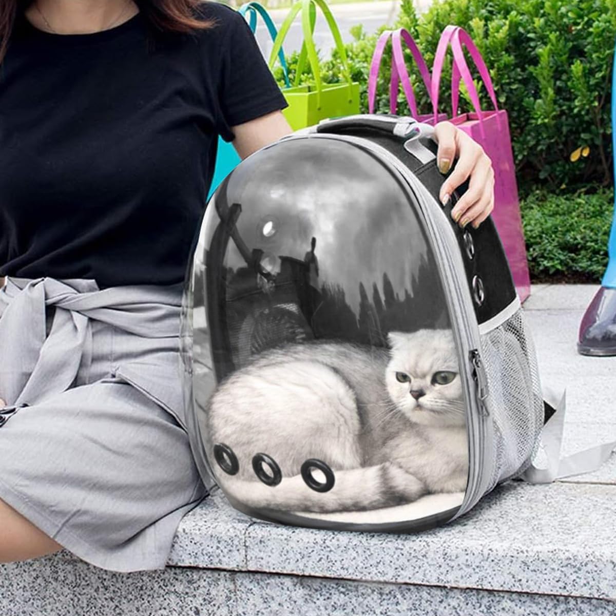 DENZUS Bubble Expandable & Foldable Cat Backpack Carrier, Breathable Pet Backpack for Large Cats, Designed for Hiking, Travelling, Camping