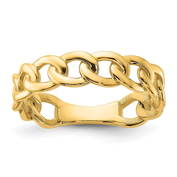 Diamond2Deal 14K Yellow Gold Polished 5mm Curb Link Ring for Women Size 6