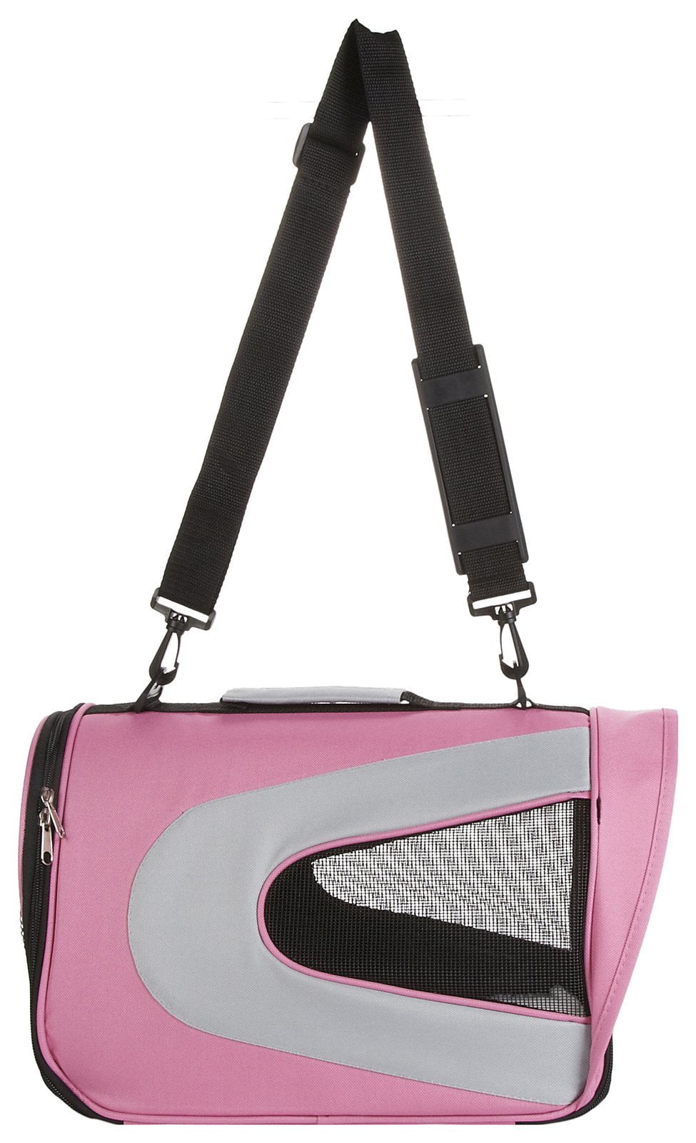 Pet Life Airline Approved Folding Zippered Sporty Mesh Pet Carrier in Pink  & Cream, Medium