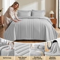 thumbnail image 5 of Dhole 5-Piece Bed in Bag - Twin Size Striped Comforter Sets, Pillowcases & Sheet Collection for Cozy Bedding Sets - Light Gray, 5 of 11
