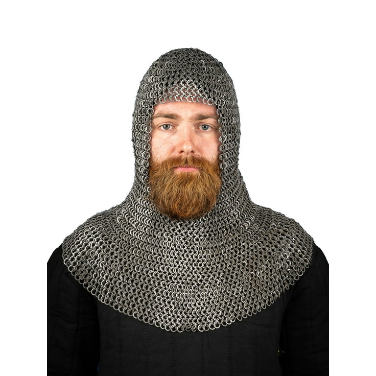 Chain Mail Hood U Chain mail Coif 10 MM ID Flat Riveted MS Medieval Armor Natural Oiled Finish