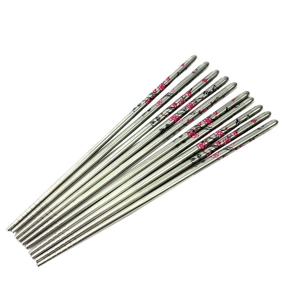 SKISUNO 5 Pairs Chopsticks Stainless Steel Korean Style for Dining with Luxury Flower Pattern