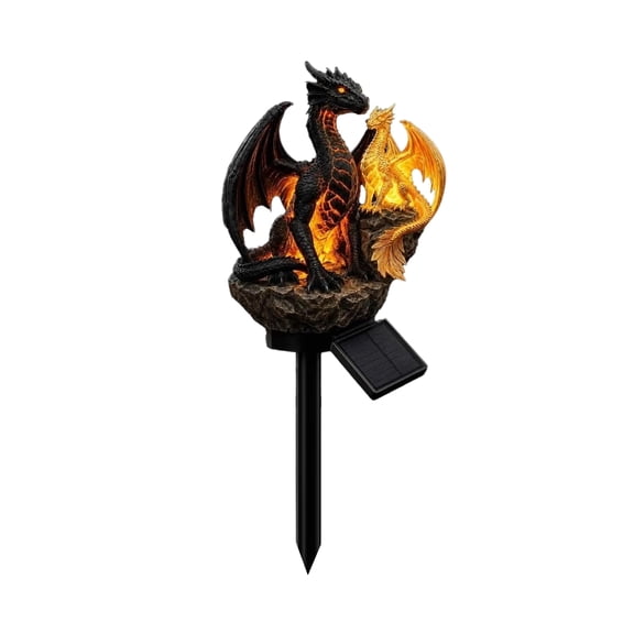 Solar Powered Parent Baby Dragon Garden Stake Light, Crack Luminous Two Dragons Statue Outdoor Yard Landscape Decor Light