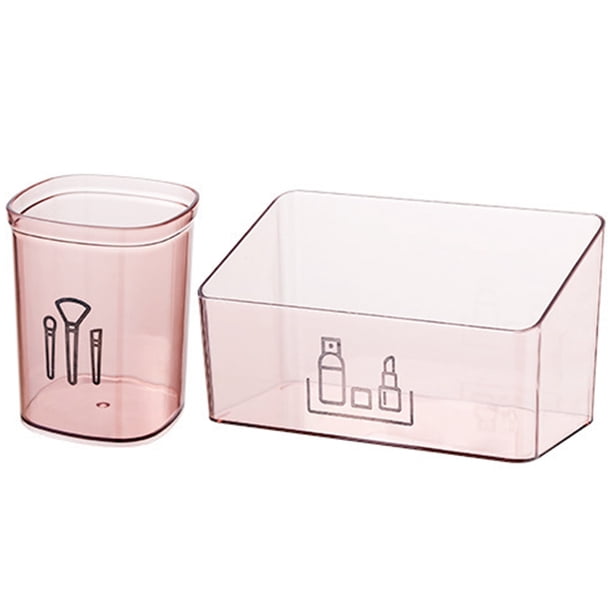 unbranded 2Ud Organizador Cosmético Rosa De Plástico Para Escritorio Con Compartimentos Para Maquillaje