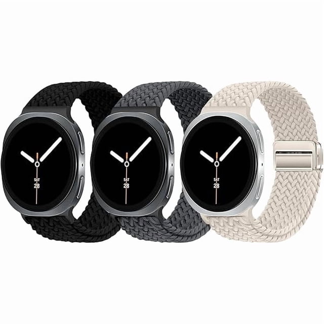 Chenchen 3 Pack Magnetic Braided Band for Samsung Galaxy Watch 8 40mm 44mm, Galaxy Watch8 Classic 46mm, One Click No Gap Elastic Stretchy Nylon Fabric Sport Strap for Women Men