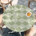 thumbnail image 4 of Round Table Cover 45-54 Inch Sage Green Morocco Waterproof Reusable Table Cloth Round Fitted Vinyl Tablecloth with Elastic Edged for Parties Outdoors, Vintage Abstract Geometric Pattern, 4 of 6