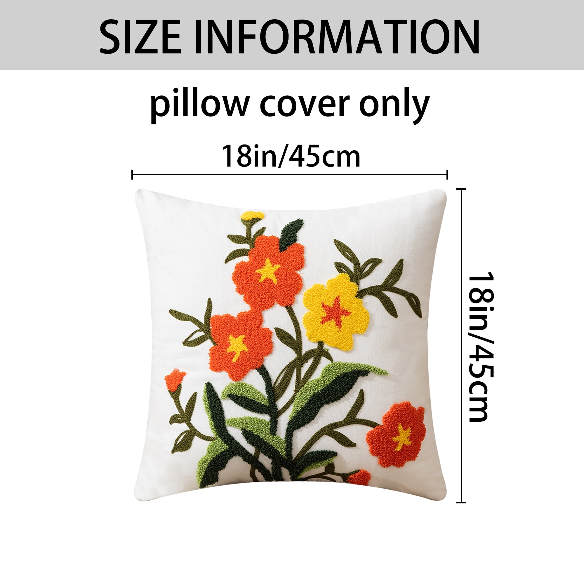 REGALWOVEN Floral Embroidered Decorative Throw Pillow Covers Set of 2, Farmhouse Flower Pattern Flower-6 18" x 18"