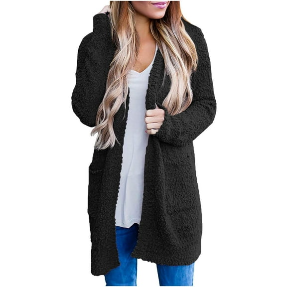 Hueook Cardigans for Women Plus Size New Solid Color Long Sleeve Casual Knitted Sweater Chunky Warm With Pocket Blouse Sweater 50% Off Clearance