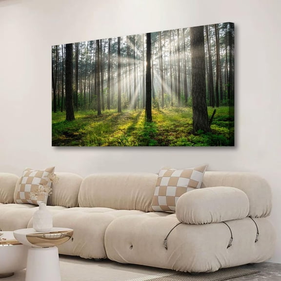 WFSposterGreen Forest Wall Art for Living Room Bedroom Office Large Landscape Sunrise Grass Nature Canvas Wall Art Kitchen Pictures Modern Tree of Life Wall Decor Paintings Artwork