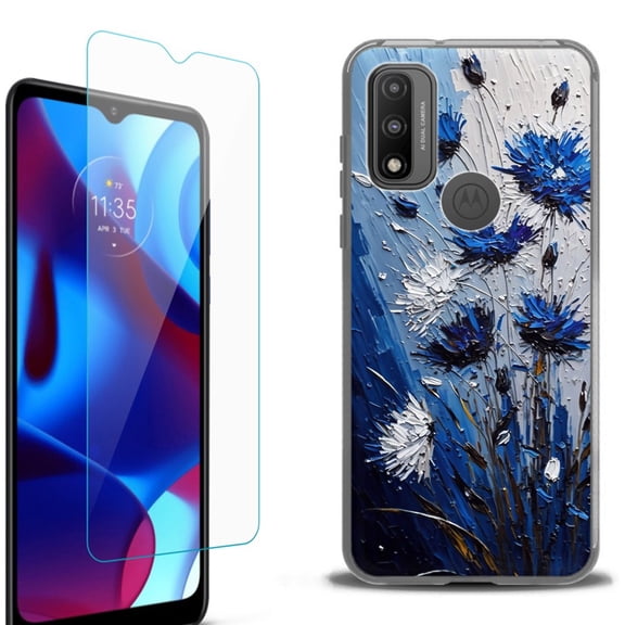 Slim-Fit Fashion Phone Case for Motorola Moto G Pure, with Tempered Glass Screen Protector, by OneToughShield ® - Cornflower