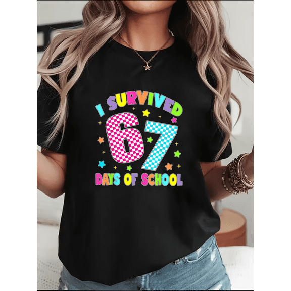 Six Seven 67 Meme Survived 67 Days of School Kids Slang up to Size 5XL Unisex T-Shirt