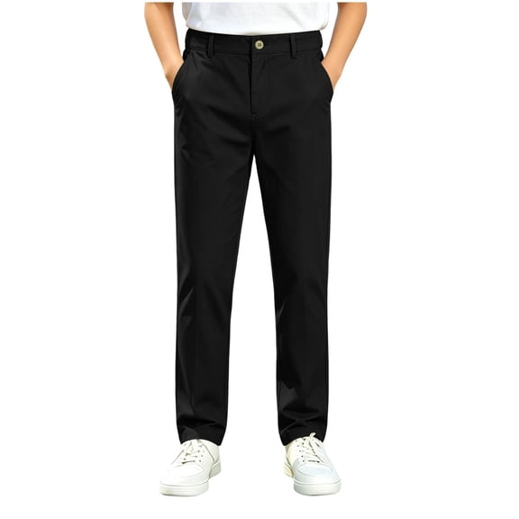Boys Solid Color Uniform Pants Zipper Button Tapered Long Pants Kids Fall Casual Versatile Trousers with Pockets for Daily Wear Black 7-8 Years