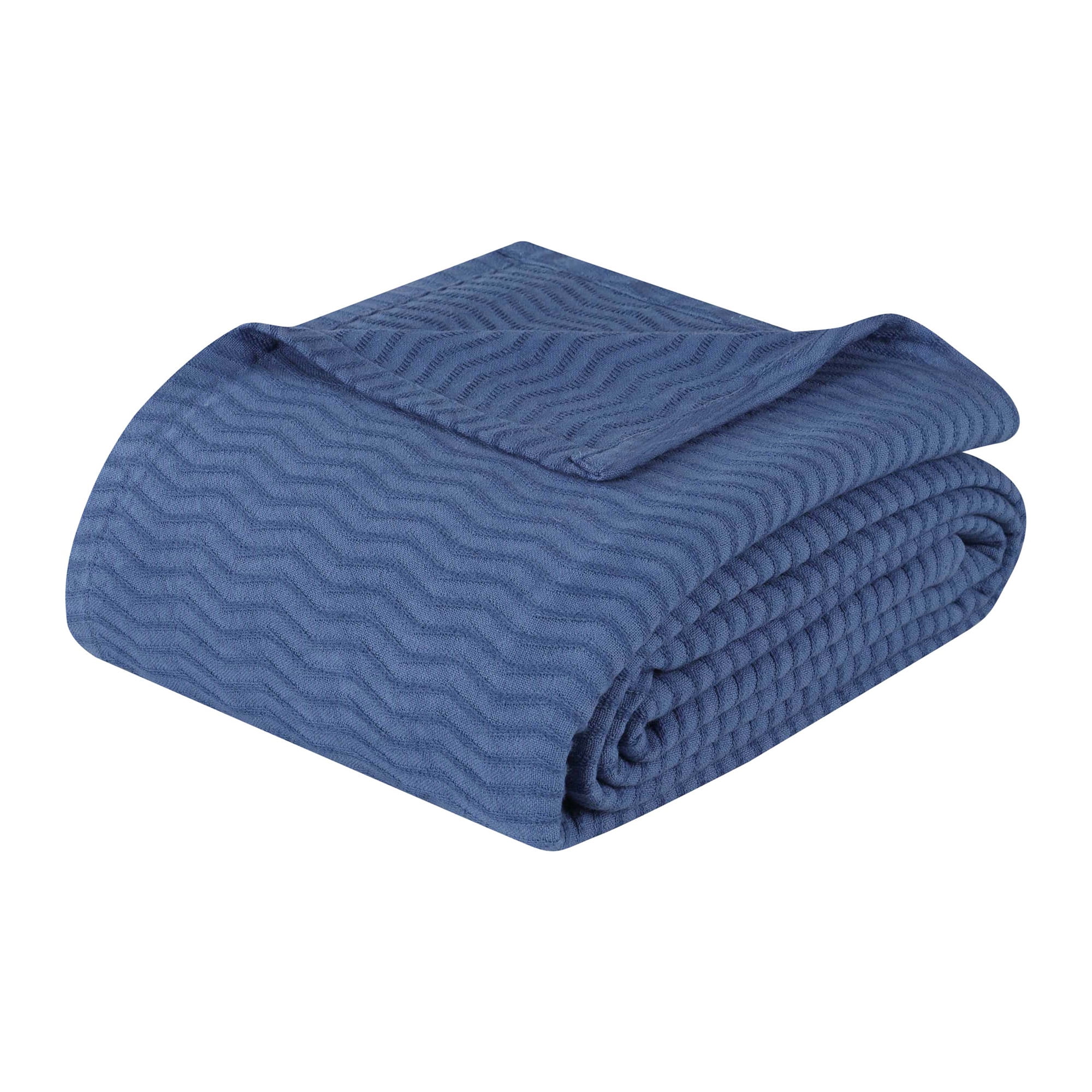 Superior Jena Cotton Textured Chevron Woven Blanket, King, Merritt Blue