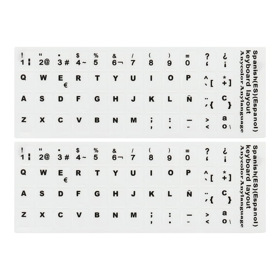 Spanish Keyboard Stickers PC Keyboard Sticker White Background with Black Lettering 2Pcs
