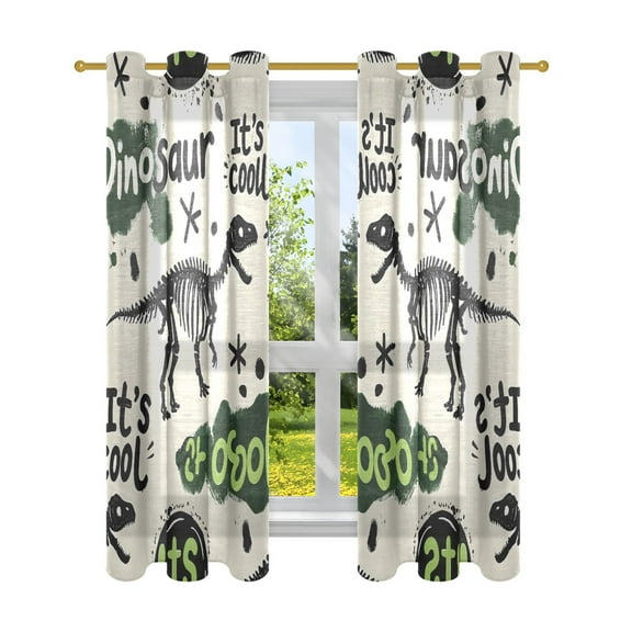 Sheer Curtains 2 Panels Set Grommet Drapes Window Treatments Light Filtering for Bedroom Living Room W42 x L63 Dinosaur Graffiti