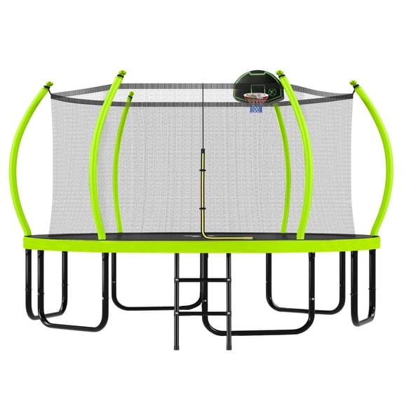 EUROCO 16FT Large Outdoor Trampoline with Basketball Hoop and Enclosure Net, 1500LBS Heavy-Duty Round Backyard Jumper with Ladder for Kids and Adults