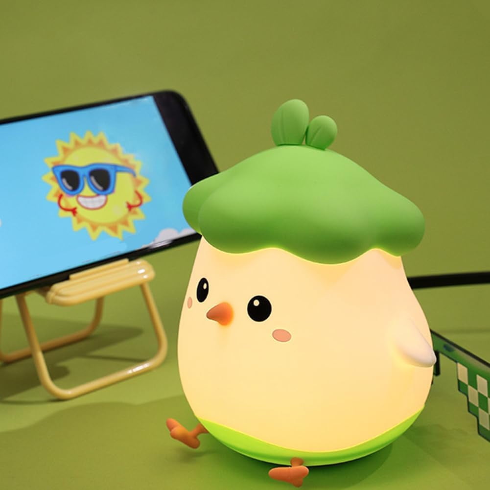 LINLIN Night Light for Kids,Cute Vegetable Chicken Night Lights,USB Rechargeable Kids Lamp,Timing Function,Cute Room Decor,Baby Night Light for Boys Girls Childrens Students Gift